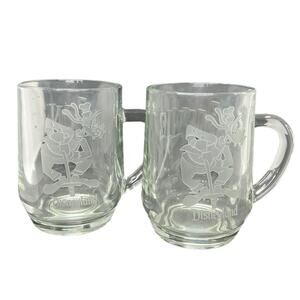 Disneyland Disney’s GOOFY POGO Clear Etched Glass Mug Coffee “RON” “BONNIE"